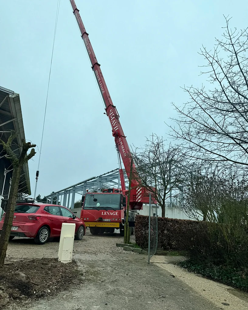 Démontage d'arbres sous assistance grue près d'un chantier de construction à Salouël par Delorme Élagage